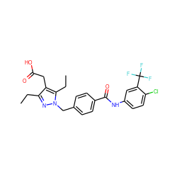 CCc1nn(Cc2ccc(C(=O)Nc3ccc(Cl)c(C(F)(F)F)c3)cc2)c(CC)c1CC(=O)O ZINC000169704028