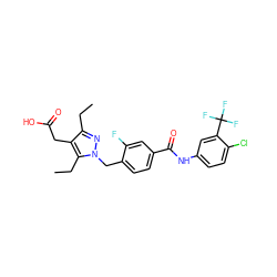 CCc1nn(Cc2ccc(C(=O)Nc3ccc(Cl)c(C(F)(F)F)c3)cc2F)c(CC)c1CC(=O)O ZINC000168942481