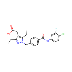 CCc1nn(Cc2ccc(C(=O)Nc3ccc(Cl)c(F)c3)cc2)c(CC)c1CC(=O)O ZINC000169704026