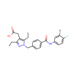 CCc1nn(Cc2ccc(C(=O)Nc3ccc(F)c(Br)c3)cc2)c(CC)c1CC(=O)O ZINC000169704029