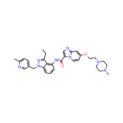 CCc1nn(Cc2ccc(C)nc2)c2cccc(NC(=O)c3cnc4cc(OCCN5CCN(C)CC5)ccn34)c12 ZINC000117894947