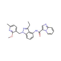 CCc1nn(Cc2ccc(C)nc2OC)c2cccc(NC(=O)c3cnc4ccccn34)c12 ZINC000117879980