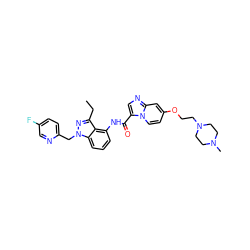 CCc1nn(Cc2ccc(F)cn2)c2cccc(NC(=O)c3cnc4cc(OCCN5CCN(C)CC5)ccn34)c12 ZINC000117883522