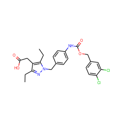 CCc1nn(Cc2ccc(NC(=O)OCc3ccc(Cl)c(Cl)c3)cc2)c(CC)c1CC(=O)O ZINC000169704010