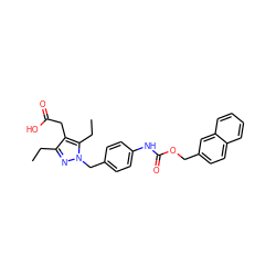 CCc1nn(Cc2ccc(NC(=O)OCc3ccc4ccccc4c3)cc2)c(CC)c1CC(=O)O ZINC000169704013