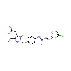 CCc1nn(Cc2ccc(NC(=O)c3cc4cc(Cl)ccc4o3)cc2)c(CC)c1CC(=O)O ZINC000169703185