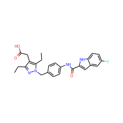 CCc1nn(Cc2ccc(NC(=O)c3cc4cc(F)ccc4[nH]3)cc2)c(CC)c1CC(=O)O ZINC000169703189