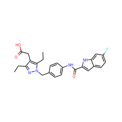 CCc1nn(Cc2ccc(NC(=O)c3cc4ccc(F)cc4[nH]3)cc2)c(CC)c1CC(=O)O ZINC000169703191