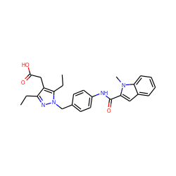 CCc1nn(Cc2ccc(NC(=O)c3cc4ccccc4n3C)cc2)c(CC)c1CC(=O)O ZINC000169703187