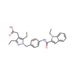 CCc1nn(Cc2ccc(NC(=O)c3cc4ccccc4n3CC)cc2)c(CC)c1CC(=O)O ZINC000169703188