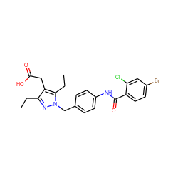 CCc1nn(Cc2ccc(NC(=O)c3ccc(Br)cc3Cl)cc2)c(CC)c1CC(=O)O ZINC000168884446