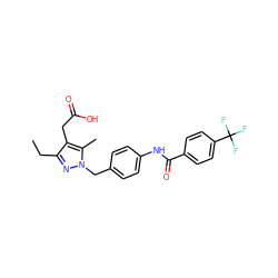 CCc1nn(Cc2ccc(NC(=O)c3ccc(C(F)(F)F)cc3)cc2)c(C)c1CC(=O)O ZINC000168908067