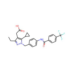 CCc1nn(Cc2ccc(NC(=O)c3ccc(C(F)(F)F)cc3)cc2)c(C2CC2)c1CC(=O)O ZINC000168905436