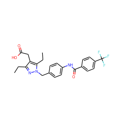 CCc1nn(Cc2ccc(NC(=O)c3ccc(C(F)(F)F)cc3)cc2)c(CC)c1CC(=O)O ZINC000113991125