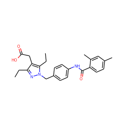 CCc1nn(Cc2ccc(NC(=O)c3ccc(C)cc3C)cc2)c(CC)c1CC(=O)O ZINC000168882390