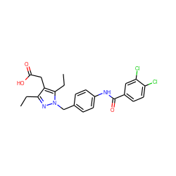 CCc1nn(Cc2ccc(NC(=O)c3ccc(Cl)c(Cl)c3)cc2)c(CC)c1CC(=O)O ZINC000142134782