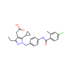 CCc1nn(Cc2ccc(NC(=O)c3ccc(Cl)cc3C)cc2)c(C2CC2)c1CC(=O)O ZINC000168905136