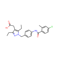 CCc1nn(Cc2ccc(NC(=O)c3ccc(Cl)cc3C)cc2)c(CC)c1CC(=O)O ZINC000146830457