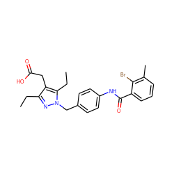 CCc1nn(Cc2ccc(NC(=O)c3cccc(C)c3Br)cc2)c(CC)c1CC(=O)O ZINC000168886267