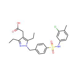 CCc1nn(Cc2ccc(S(=O)(=O)Nc3ccc(C)c(Cl)c3)cc2)c(CC)c1CC(=O)O ZINC000169704030