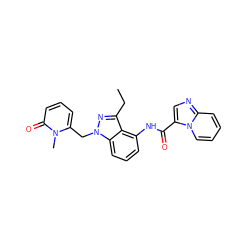 CCc1nn(Cc2cccc(=O)n2C)c2cccc(NC(=O)c3cnc4ccccn34)c12 ZINC000169706560