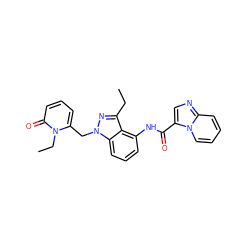 CCc1nn(Cc2cccc(=O)n2CC)c2cccc(NC(=O)c3cnc4ccccn34)c12 ZINC000117883861