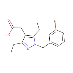 CCc1nn(Cc2cccc(Br)c2)c(CC)c1CC(=O)O ZINC000084652194