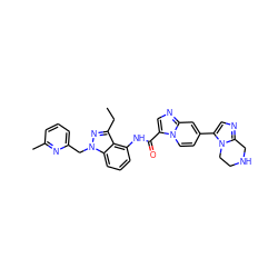 CCc1nn(Cc2cccc(C)n2)c2cccc(NC(=O)c3cnc4cc(-c5cnc6n5CCNC6)ccn34)c12 ZINC000117888961