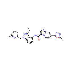 CCc1nn(Cc2cccc(C)n2)c2cccc(NC(=O)c3cnc4cc(-c5nnc(C)o5)ccn34)c12 ZINC000117886572