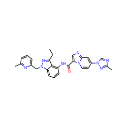 CCc1nn(Cc2cccc(C)n2)c2cccc(NC(=O)c3cnc4cc(-n5cnc(C)n5)ccn34)c12 ZINC000169706580