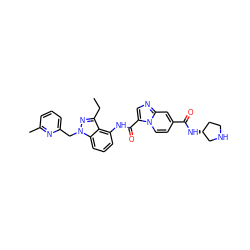 CCc1nn(Cc2cccc(C)n2)c2cccc(NC(=O)c3cnc4cc(C(=O)N[C@@H]5CCNC5)ccn34)c12 ZINC000117882498