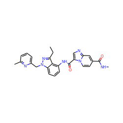 CCc1nn(Cc2cccc(C)n2)c2cccc(NC(=O)c3cnc4cc(C(=O)NC)ccn34)c12 ZINC000117896587