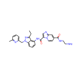 CCc1nn(Cc2cccc(C)n2)c2cccc(NC(=O)c3cnc4cc(C(=O)NCCN)ccn34)c12 ZINC000169706566