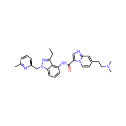 CCc1nn(Cc2cccc(C)n2)c2cccc(NC(=O)c3cnc4cc(CCN(C)C)ccn34)c12 ZINC000169706583