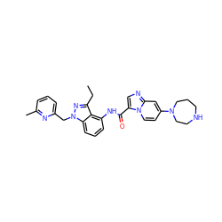 CCc1nn(Cc2cccc(C)n2)c2cccc(NC(=O)c3cnc4cc(N5CCCNCC5)ccn34)c12 ZINC000117879222