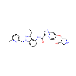 CCc1nn(Cc2cccc(C)n2)c2cccc(NC(=O)c3cnc4cc(O[C@@H]5CNC[C@H]5O)ccn34)c12 ZINC000117885202