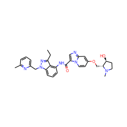 CCc1nn(Cc2cccc(C)n2)c2cccc(NC(=O)c3cnc4cc(OC[C@@H]5[C@@H](O)CCN5C)ccn34)c12 ZINC000117896646