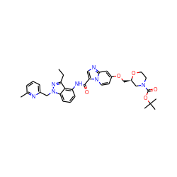 CCc1nn(Cc2cccc(C)n2)c2cccc(NC(=O)c3cnc4cc(OC[C@@H]5CN(C(=O)OC(C)(C)C)CCO5)ccn34)c12 ZINC000117880788