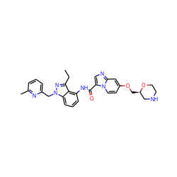 CCc1nn(Cc2cccc(C)n2)c2cccc(NC(=O)c3cnc4cc(OC[C@@H]5CNCCO5)ccn34)c12 ZINC000117885471