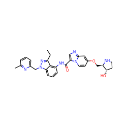 CCc1nn(Cc2cccc(C)n2)c2cccc(NC(=O)c3cnc4cc(OC[C@H]5NCC[C@@H]5O)ccn34)c12 ZINC000169706561