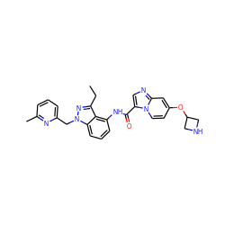 CCc1nn(Cc2cccc(C)n2)c2cccc(NC(=O)c3cnc4cc(OC5CNC5)ccn34)c12 ZINC000117884601