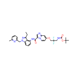 CCc1nn(Cc2cccc(C)n2)c2cccc(NC(=O)c3cnc4cc(OCC(F)(F)CNC(=O)OC(C)(C)C)ccn34)c12 ZINC000117895254