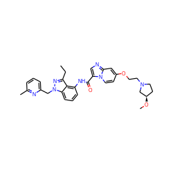 CCc1nn(Cc2cccc(C)n2)c2cccc(NC(=O)c3cnc4cc(OCCN5CC[C@@H](OC)C5)ccn34)c12 ZINC000117883661