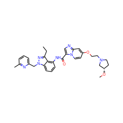 CCc1nn(Cc2cccc(C)n2)c2cccc(NC(=O)c3cnc4cc(OCCN5CC[C@H](OC)C5)ccn34)c12 ZINC000117883665