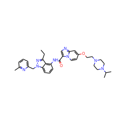 CCc1nn(Cc2cccc(C)n2)c2cccc(NC(=O)c3cnc4cc(OCCN5CCN(C(C)C)CC5)ccn34)c12 ZINC000117893205