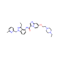 CCc1nn(Cc2cccc(C)n2)c2cccc(NC(=O)c3cnc4cc(OCCN5CCN(CC)CC5)ccn34)c12 ZINC000117892264