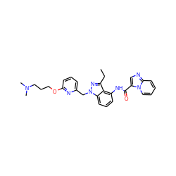 CCc1nn(Cc2cccc(OCCCN(C)C)n2)c2cccc(NC(=O)c3cnc4ccccn34)c12 ZINC000117884560