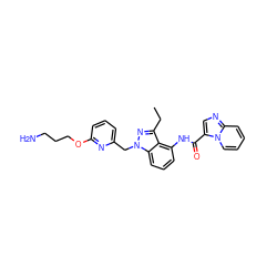 CCc1nn(Cc2cccc(OCCCN)n2)c2cccc(NC(=O)c3cnc4ccccn34)c12 ZINC000117878466