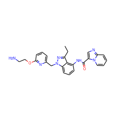 CCc1nn(Cc2cccc(OCCN)n2)c2cccc(NC(=O)c3cnc4ccccn34)c12 ZINC000117876054