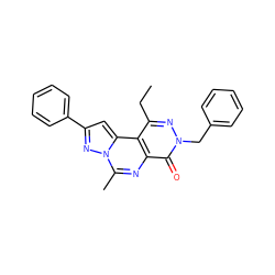 CCc1nn(Cc2ccccc2)c(=O)c2nc(C)n3nc(-c4ccccc4)cc3c12 ZINC000036242944